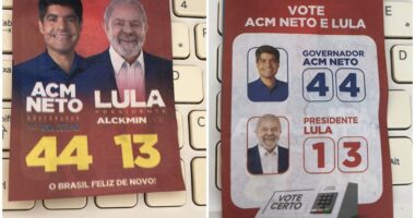 Artigo: Apoiadores distribuem santinho com foto de ACM Neto com Lula
